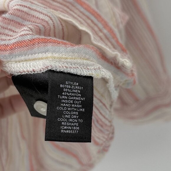 Sanctuary Linen Cotton Bld Striped Popover Blouse Roll Tab Slv Sz L Coastal Boho - Picture 6 of 11
